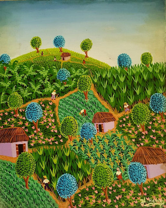 Jacques-Lionel Henry 20"x16" Four Houses 1979 Oil on Canvas #2JN-NY