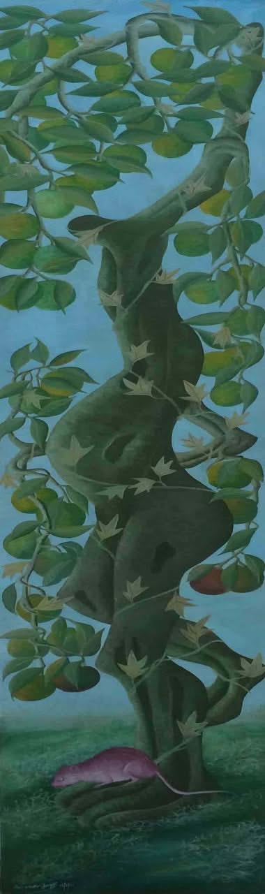 Jasmin Joseph (1923-2005) 70"x14" Woman Tree Oil on Masonite #9-3-96GN