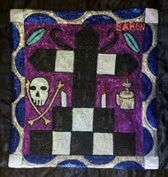 Unknown Artist- Haitian Sequined  and Beaded Voodoo Flag on Satin "Baron Samedi" #1MFN 35"x33"