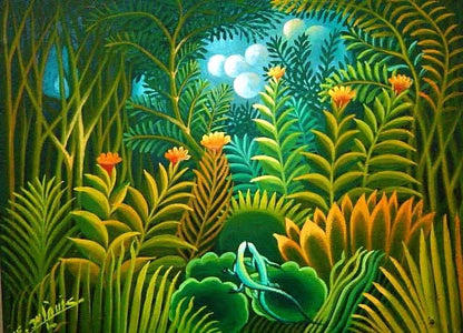 Eric Jn-Louis 6"x8" Les Deux Anolis Oil on Board Collector's Item