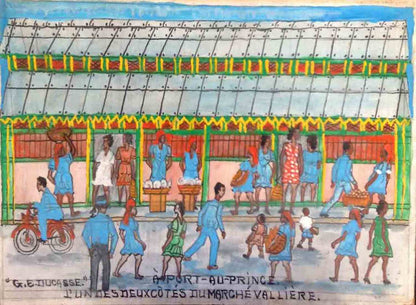 Gervais Emmanuel Ducasse (1903-1988) 16"x24" 1978 " A Port-au-Prince, L'un des Deux Cotes Du Marche Valliere" Oil on Board #24MFN