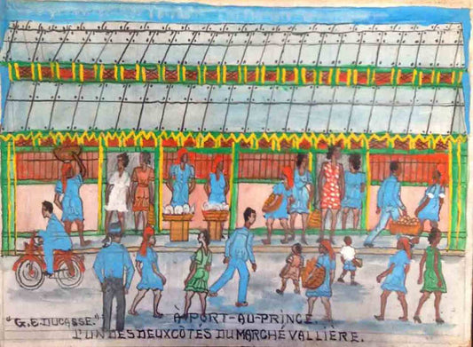 Gervais Emmanuel Ducasse (1903-1988) 16"x24" 1978 " A Port-au-Prince, L'un des Deux Cotes Du Marche Valliere" Oil on Board #24MFN