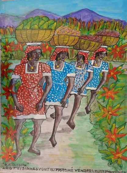 Gervais Emmanuel Ducasse (1903-1988) 24"x16" "Les Paysannes Vont Au Marche Vendre Leurs Produits" Oil On Board #25MFN