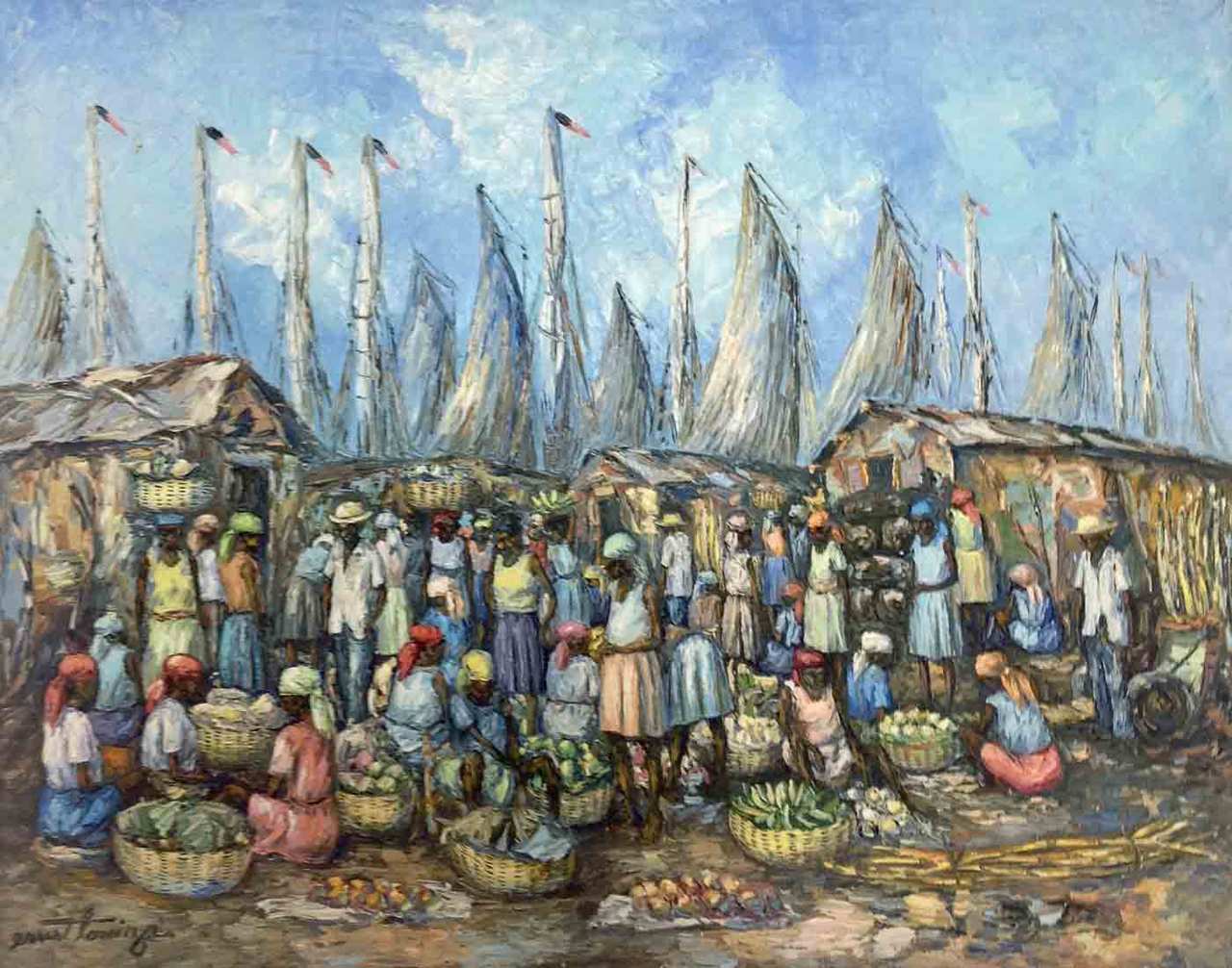 Ernst Louizor  (1938-2011) 24"x32" Market Scene Oil on Canvas #1350GA-HA