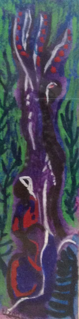 Luckner Lazard (1928-1998) 13"x5.5" 1991 Woman and Tree Watercolor On Paper #1MFN