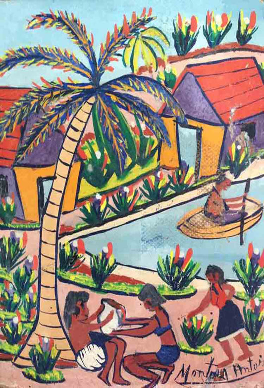 Montas Antoine (1926-1988) 8"x6" On A Boat Oil on Board #000015-HA