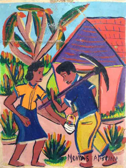 Montas Antoine (1926-1988) 8"x6" To The Fields Oil on Board #000016-HA