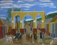 Philome Obin (1891-196) 24"x30" L'Entree Triomphale de Charlemagne Peralte au Cap-Haitien" Oil on Masonite#GSN-HA
