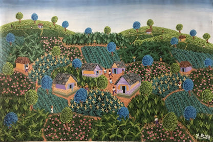 Jacques-Lionel Henry 24"x36" Village Scene c1980 Oil on Canvas #5JN-NY