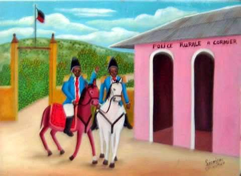 Rony Leonidas (1946-2012)   12x16 "Police Rurale a Cormier" c1980 #1-2-95MFN