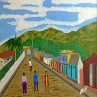 Philome Obin (1891-1986) 24"x30"  Rural Scene Oil on Board #2601-GN-HA