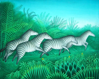 Eric Jn-Louis (Haitian, 1957-2022) 20"x24" Zebras 1994  Oil on Canvas Painting #1-2-95MFN
