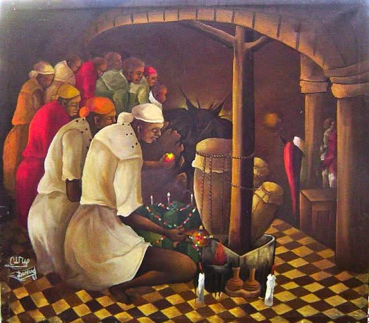 Urie Domond  21"x24" Vodoo Scene 1987 Oil on Canvas #3-2-95MFN