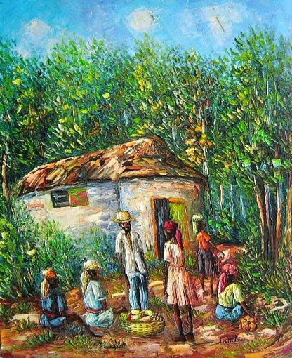 Loubert Antoine 24"x20" Market Scene 1979 Oil on Canvas #1-2-95MFN