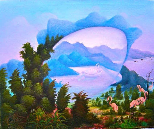 Raymond Dorleans (1947-2000) 20"x24"  Flamingos  1989 Oil on Canvas #1M-1-01-95MFN