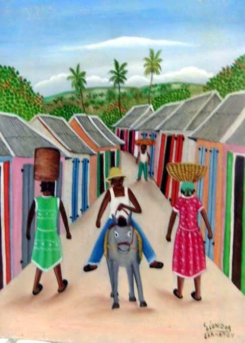 Rony Leonidas(1946-2012) 16"x12" Rural Scene/ On a Horse c1980 Oil on Board #2-2-95MIA