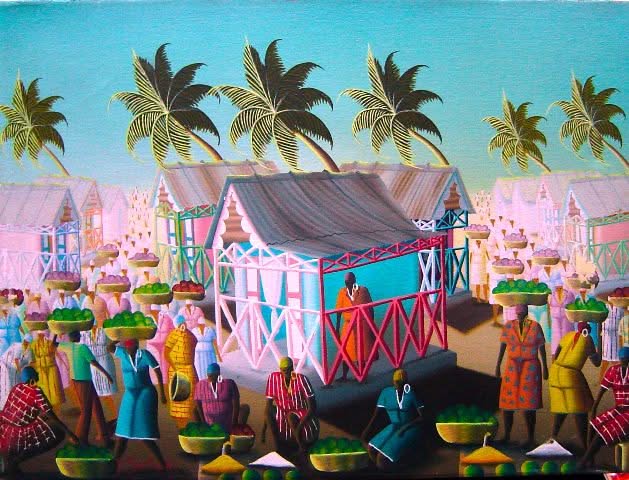 Pierre Zachari 12"x16" Market Scene Oil on Canvas #3-2-95MFN