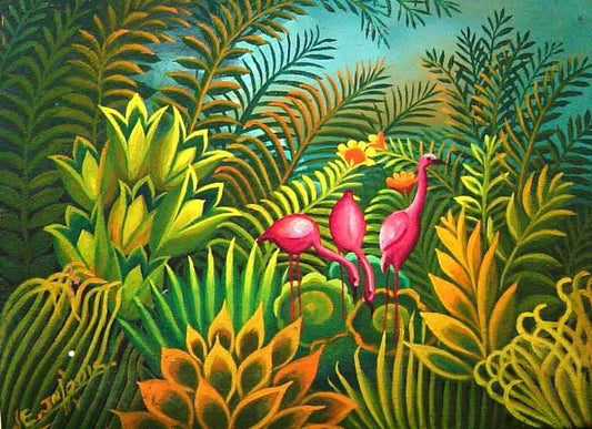 Eric Jn-Louis 6"x8" Les 3 Flamengoes Oil on Board #7MFN Collector's Item