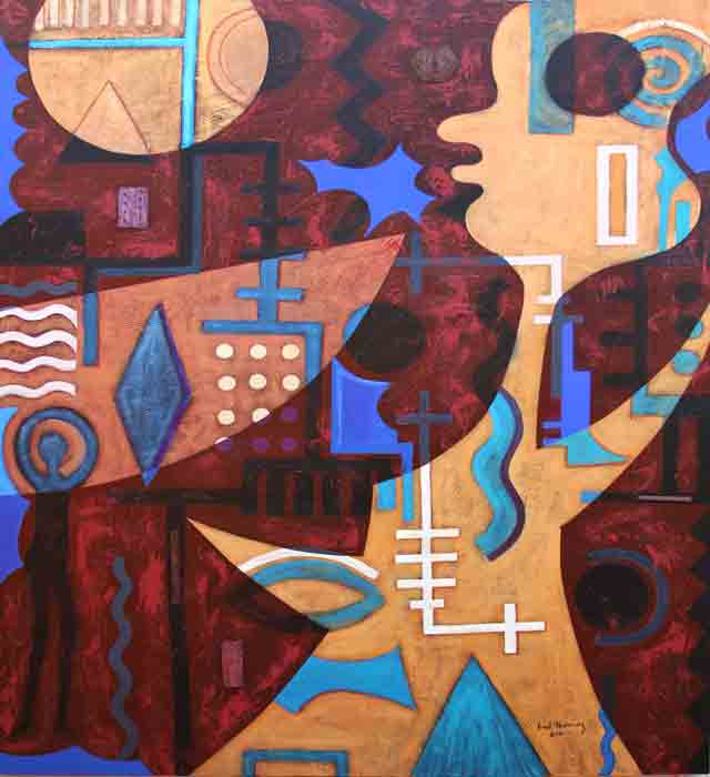 Fred Thomas  60"x48" Facing The Moon #1 2011 Mixed Media on Canvas Painting#3CFT